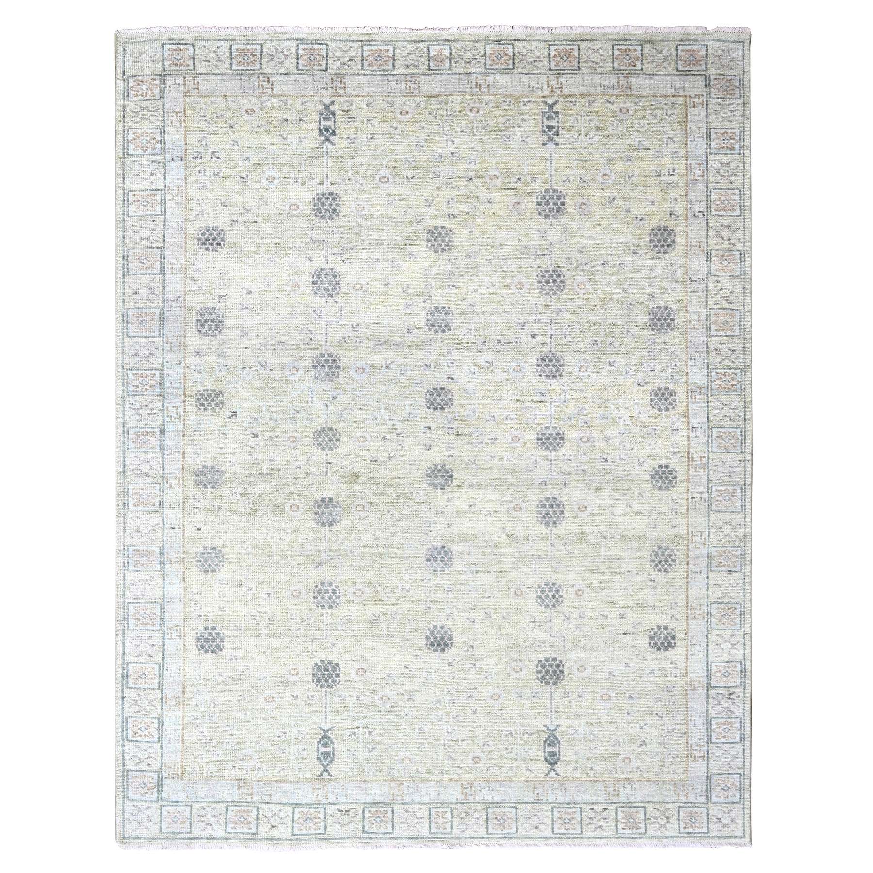 Swamp Green, Khotan with Pomegranate Design, Supple Collection, Tone On Tone, Hand Knotted, Soft Vibrant Wool, Plush and Lush, Oriental Rug